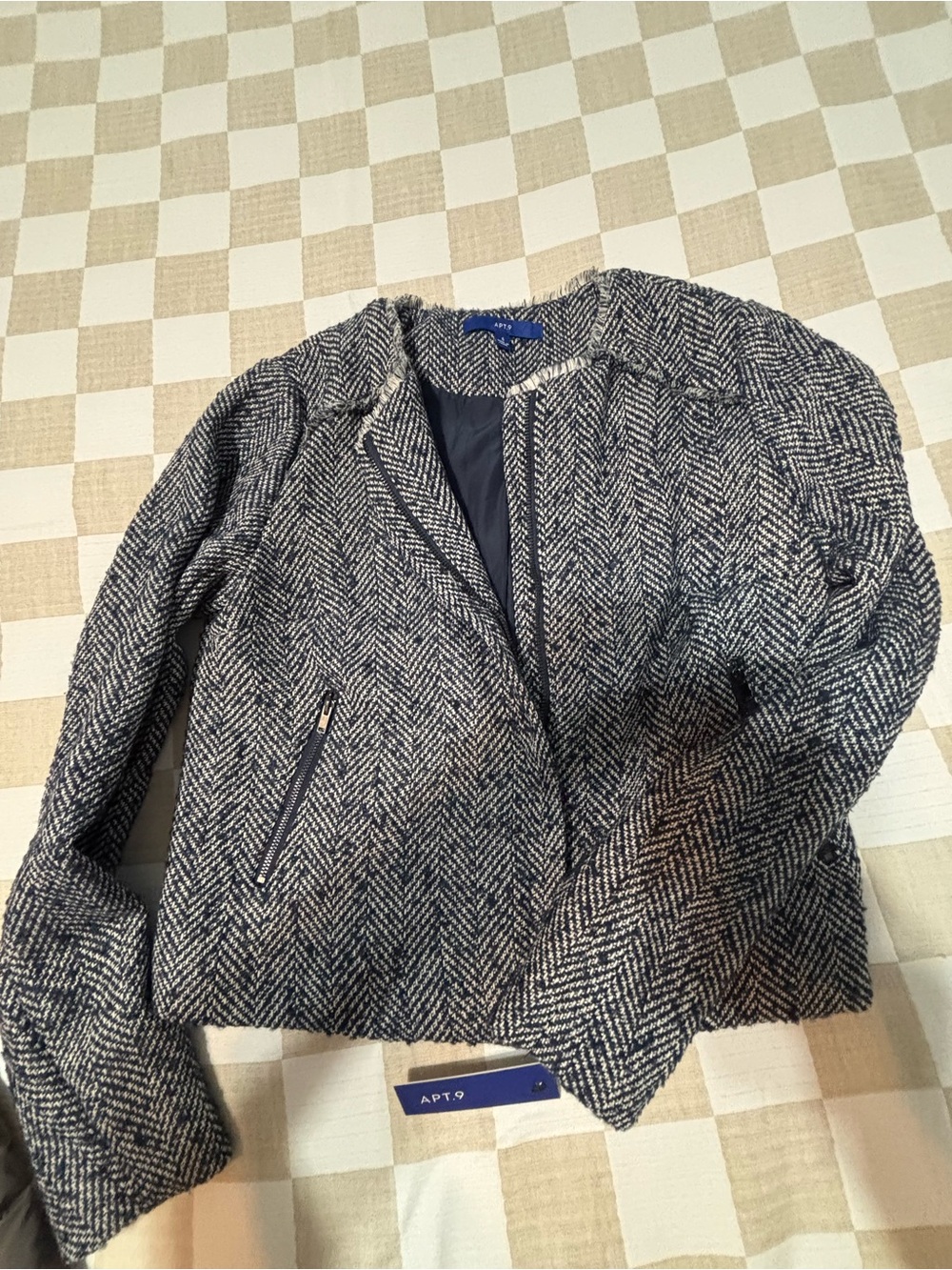 Kohl's Apt. 9 Women's Navy and White Herringbone Tweed Blazer